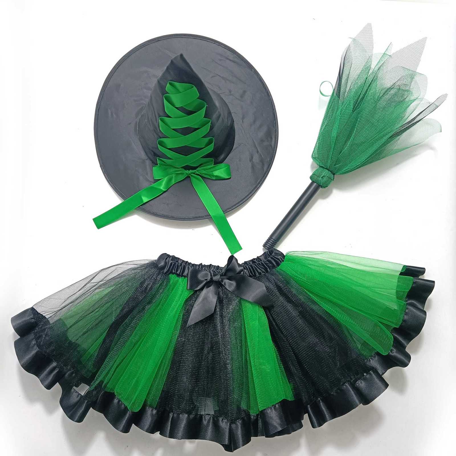 Girls Halloween Witch Costume Set for Cosplay Parties Includes Breathable Soft Lining Skirt Broom Hat for Children Z250725