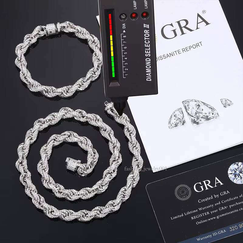 VVS Inlaid Stone Cuban Necklace for Women Ice Tennis S Sier 8mm Men Hip Hop Rope Chain