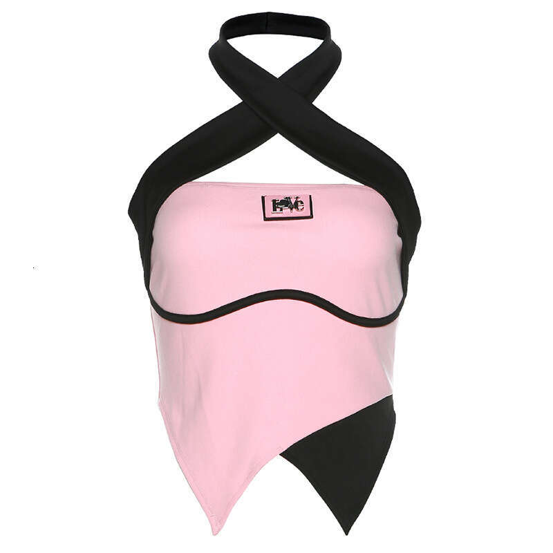 2022 Summer New Women's Sexy Slim Fit Fashion Color Block Halter Backless Tank Top c6c