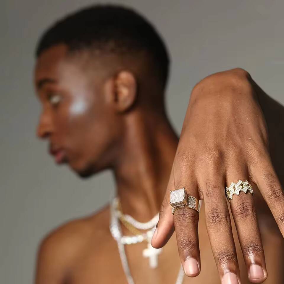 Dubai Style Cool VVS Moissanite Ring for Men 925 Silver Hip Hop Fashion Jewelry with Iced Paved Statement Piece