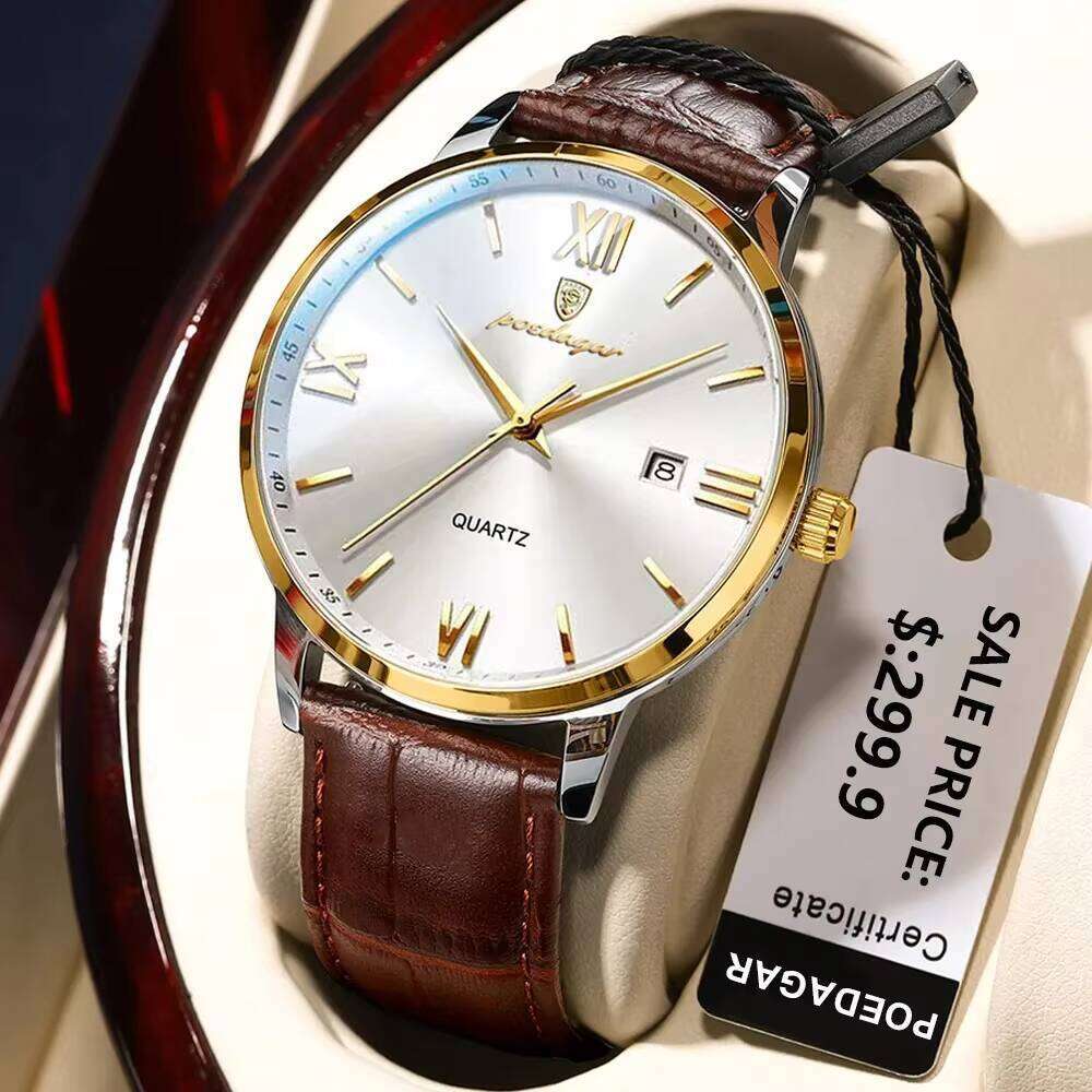 DHwatches POEDAGAR Leather Quartz Sports Waterproof Men's Watches Top Reloj Men Wrist Watch Male Business Date Clock