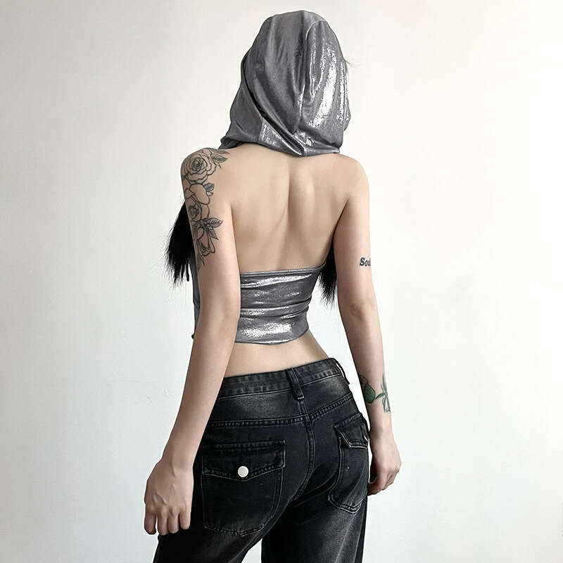 2023 Summer New Women's Solid Color Slim Fashion Hooded Halter Sexy Backless Tank Top e91