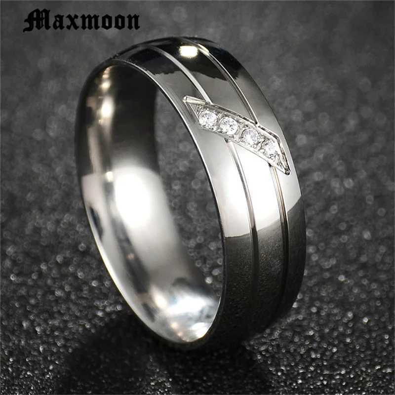 Maxmoon Womens Wedding Ring Mens Couple Zirconia Band Stainless Steel Anniversary Engagement Jewelry Alliance Bijoux W250417