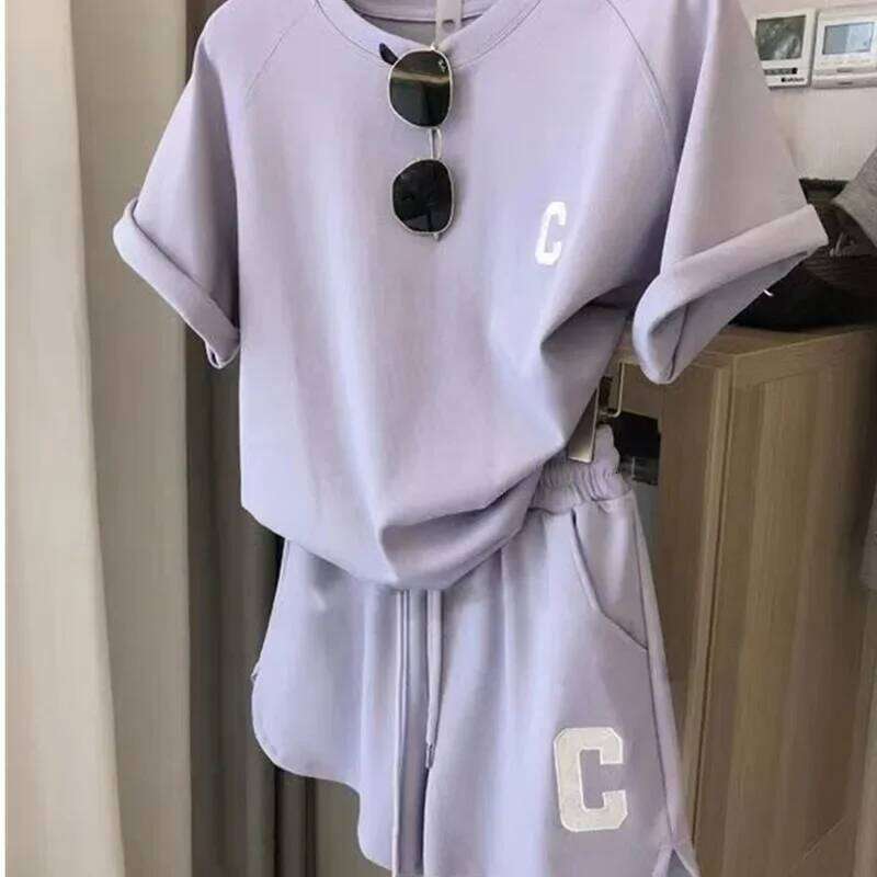 Designer Leisure High Quality 2 Piece Women Summer Loose Sleeve T-Shirt Shorts Sports Print Letter Casual Suit Large Size Short Pamas Set