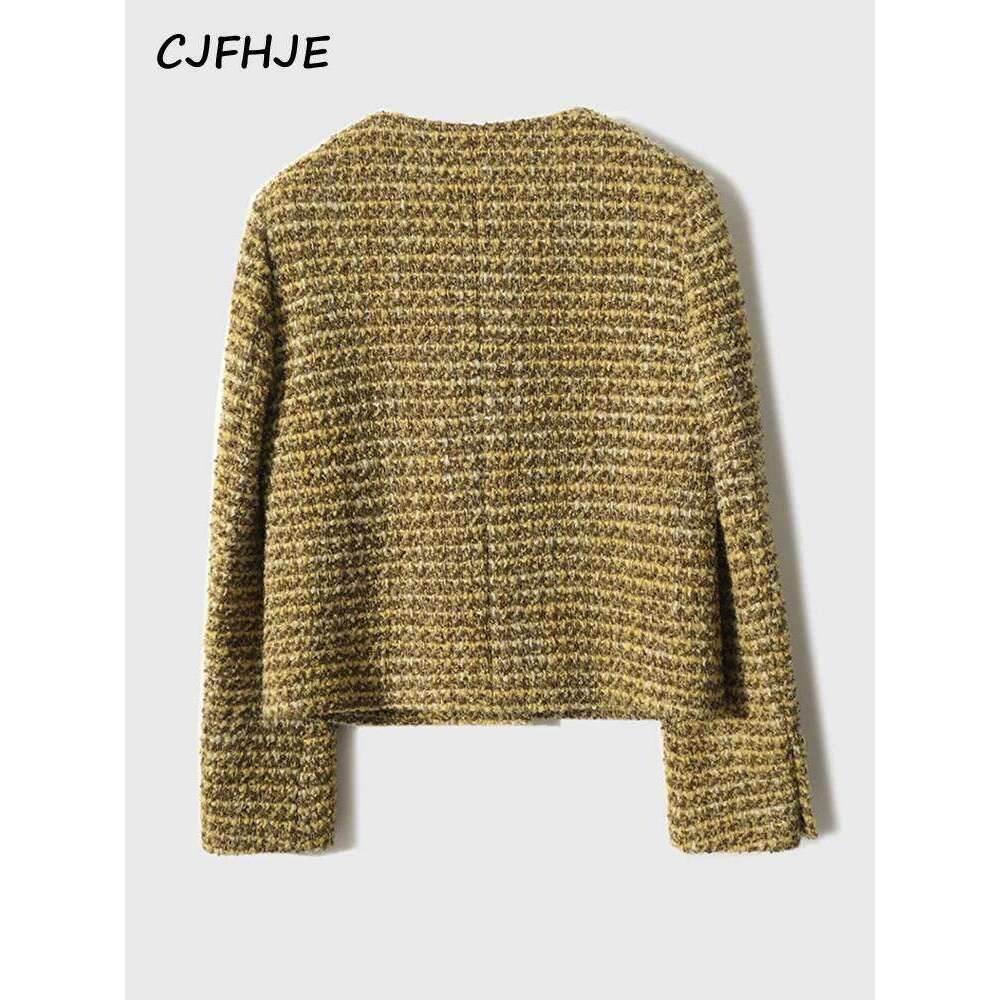 Designer Clothing 2025 CJFHJE Women's Gold Short Woolen Autumn Winter New Korean Fashion Tweed Coat Elegant Retro Female OL Outwear Wool Jacket