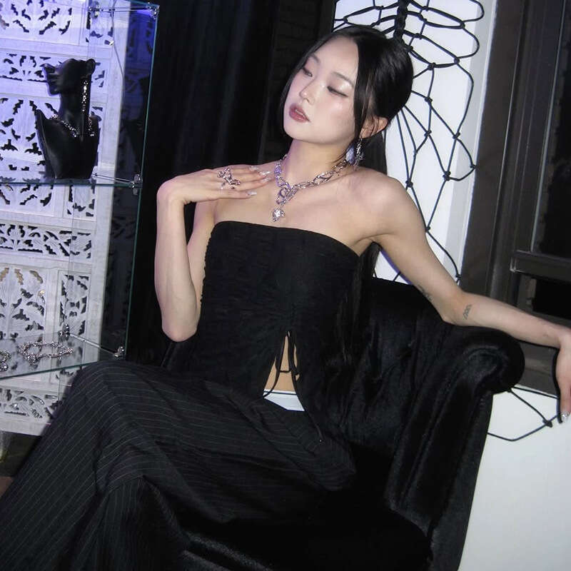2025 Spring New Women's Fashion Solid Color Slim Street Style Off-Shoulder Tube Top Backless Vest 51f