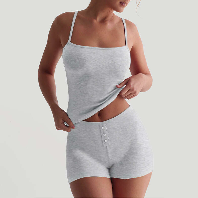 K25st001 Women's Spring Summer New Solid Color Sleeveless Backless Sexy Strap Shorts Set For Women B5