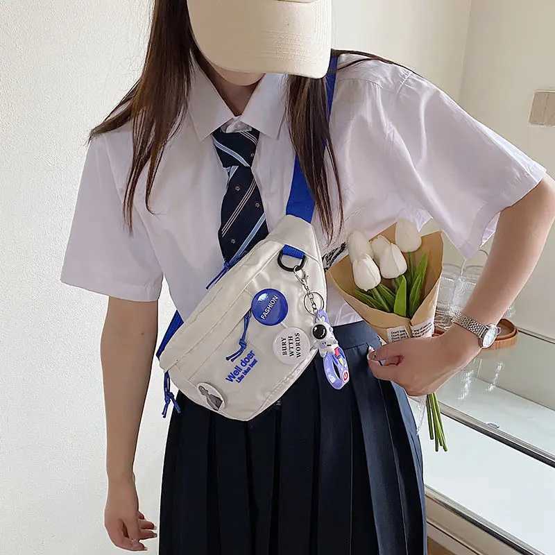 Simple Unisex Shoulder Waist Bag Japanese Small Ch Bag Ladies Shoulder Bag Student Crossbody Bag Badge Decorative Nylon Material Y250724