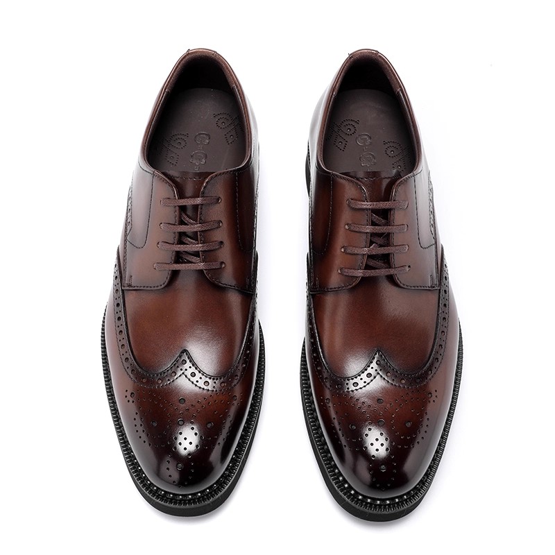 Brock leather men, genuine leather British formal leather shoes men, wedding shoes thick sole business