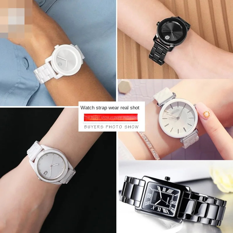 High quality ceramic watchband 14 15 16 17 18 19 20 21 22mm black white watch strap men women Steel Buckle bracelet Wristband 250723