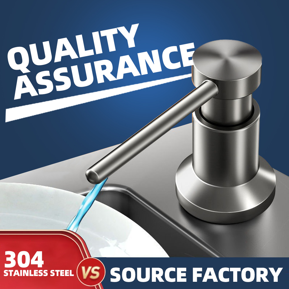 Multi-functional Kitchen Sink Accessory: Portable Stainless Steel Dish Liquid Dispenser w/Extension Fits All Kitchens-silicone hose