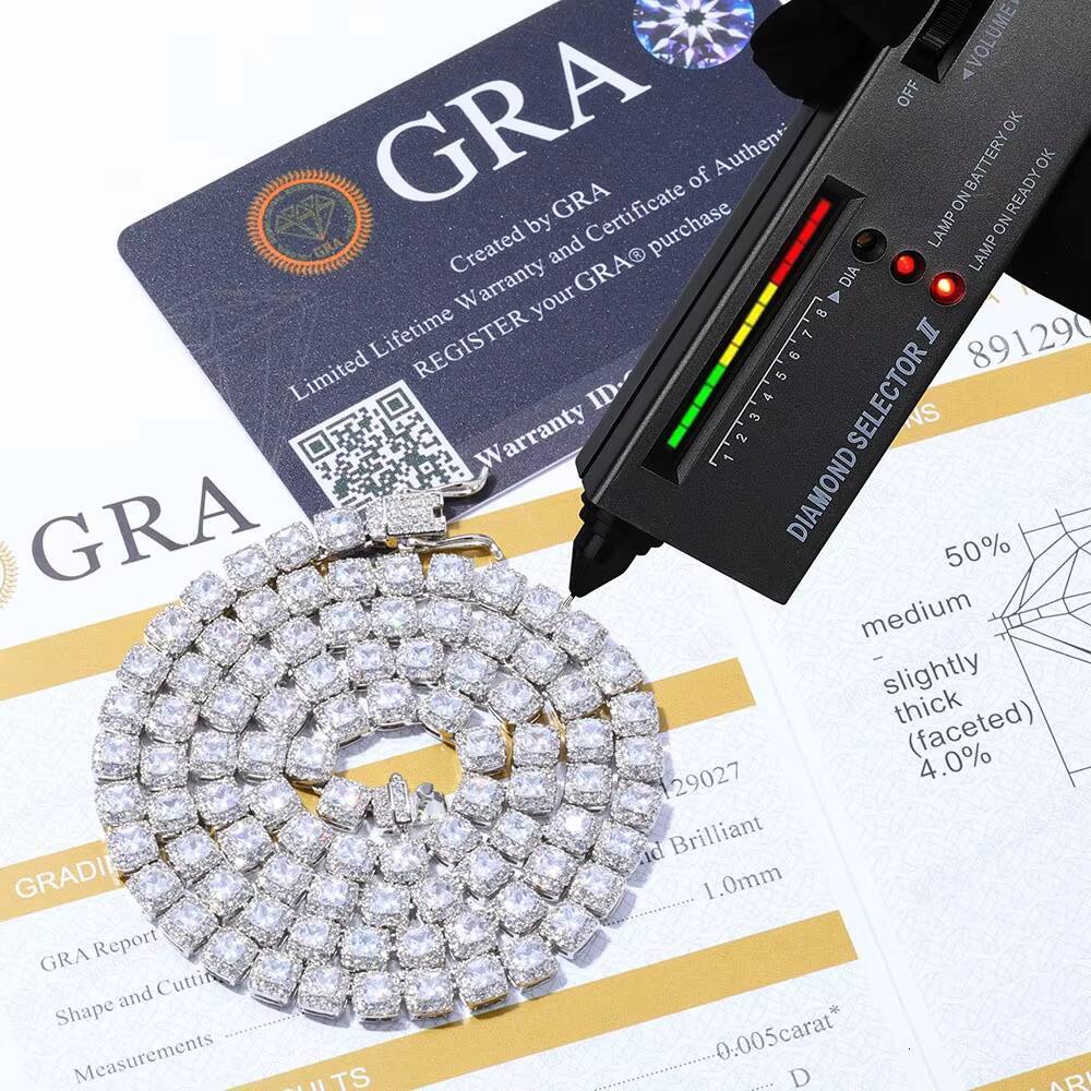 HipHop S925 Silver Moissanite Necklace HighEnd Rock Candy Chain Full Diamond Men Trendy Cross-Border