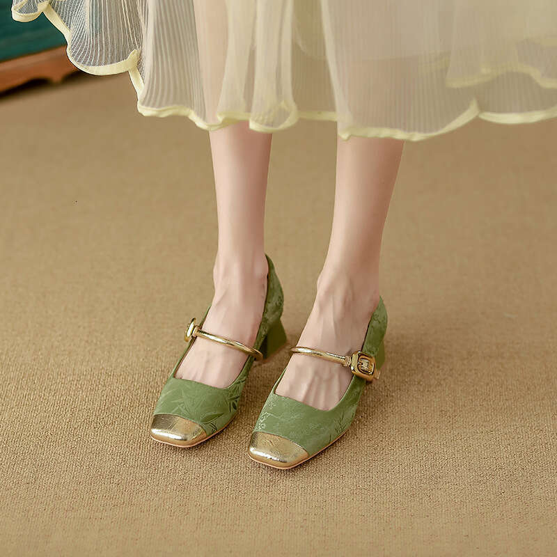 Yuanlitong Women's Fashion Single 2025 New National Style Mary Jane Shoes Women, High-End Sheepskin High Heels for Outdoor Wear