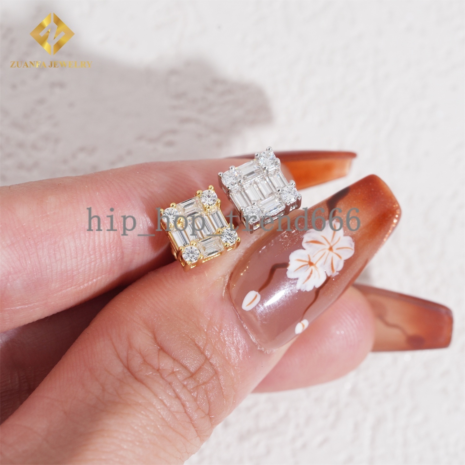 Full Paved Iced Out Emerald Cut Moissanite Earrings 925 Sterling Silver VVS Moissanite Hip Hop Stud Earrings