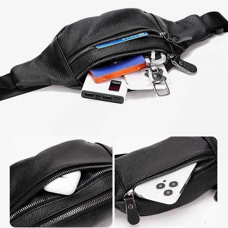 Real Leather Waist Bag Top Layer Cowhide Mens Multifunctional Crossbody Bag Sports Fi Phe Bag Y250724