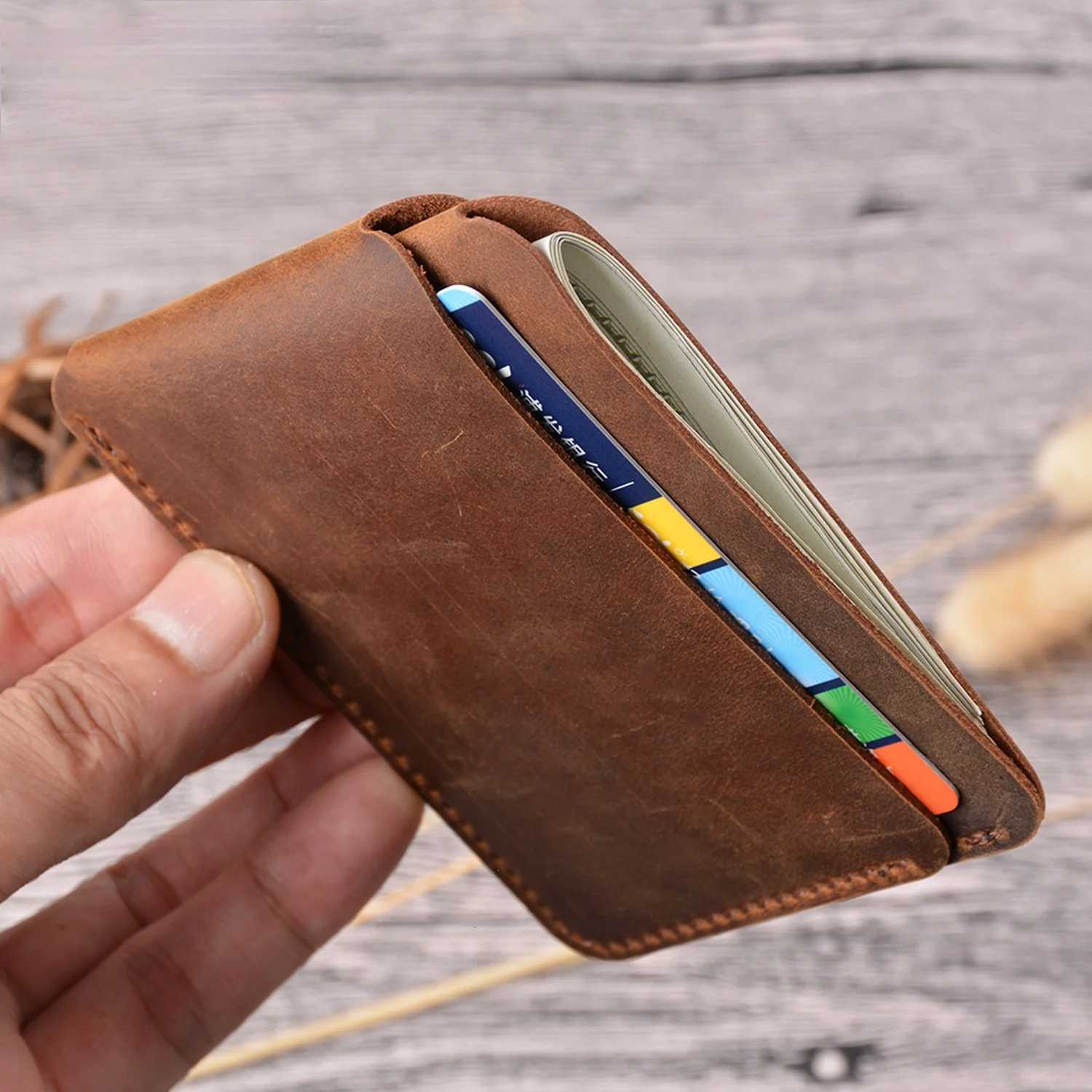 GENODERN Genuine Leather Business ID Card Holder Crazy Horse Leather Travel Holder Mini Wallet Men Women Purse Case Z250725