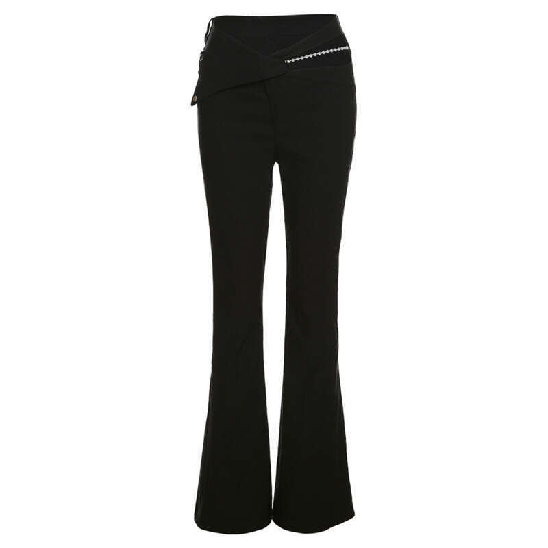 2022 Spring New Women's Fashion Solid Color Slim High Waist Fashionable Design Hollow Flared Pants a49