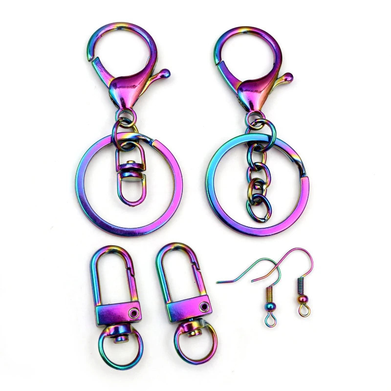 Fashion Metal Rainbow Color Snap Lobster Clasp Earring Hooks Key Ring Keychains for DIY Jewelry Making Findings Accessories 250723