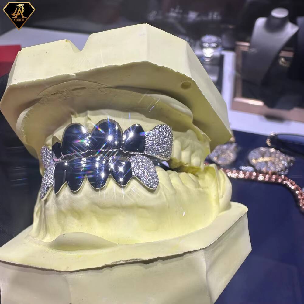 VVS Moissanite Diamonds Custom Made Dental Grills Iced Sterling Silver Real Gold Plating Zigzag Setting Teeth Grillz-for Gifts