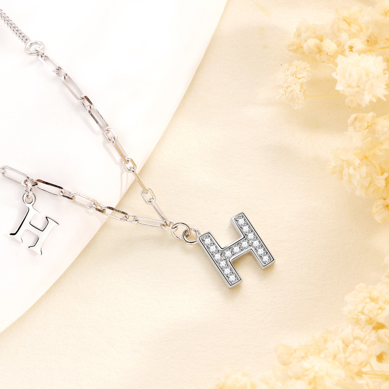 S925 Sterling Silver H Luxury Designer Necklace Letter Necklace For Women, European And American Fashion Niche Design Style Ins Style Collarbone Chain