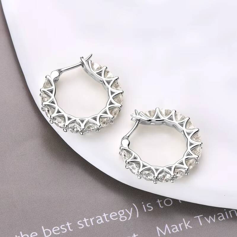 S925 Sterling Silver Exquisite Jewelry Rhodium Plated Hoop Earrings Luxury 7.2CT4MM Full Moissanite Diamond Earrings for Women
