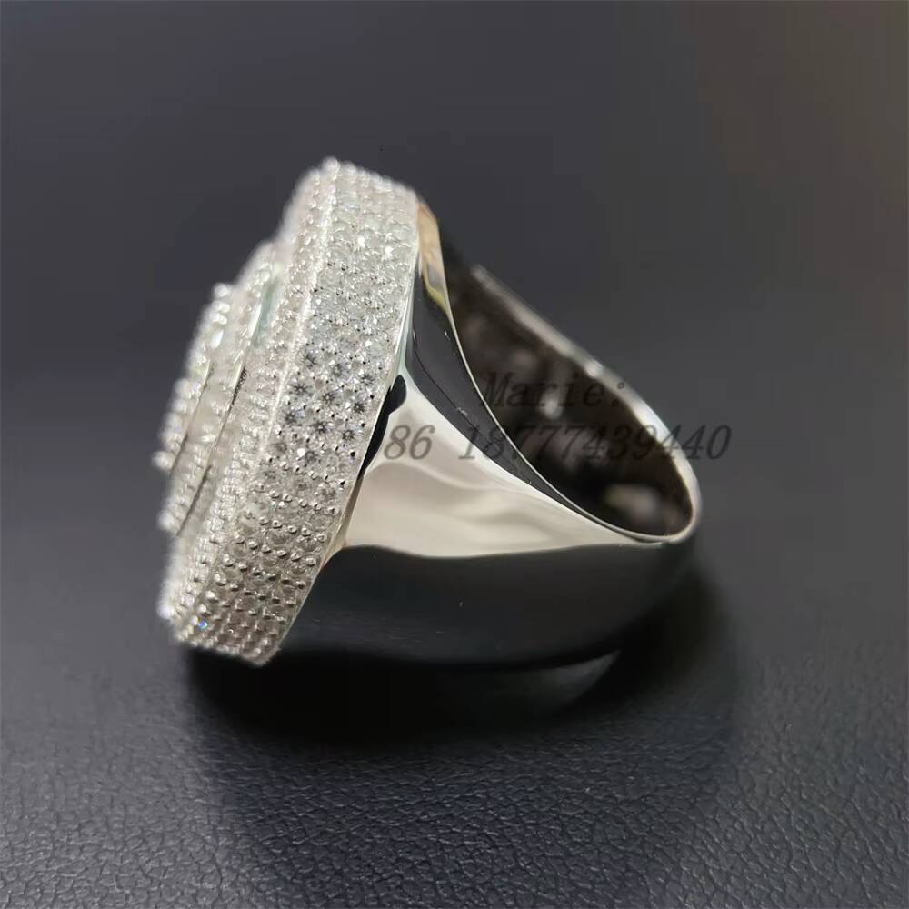S925 With Vvs Moissanite Diamond Custom Moissanite Ring for Man Hip Hop Jewelry Vvs Moissanite Hip Hop Ring