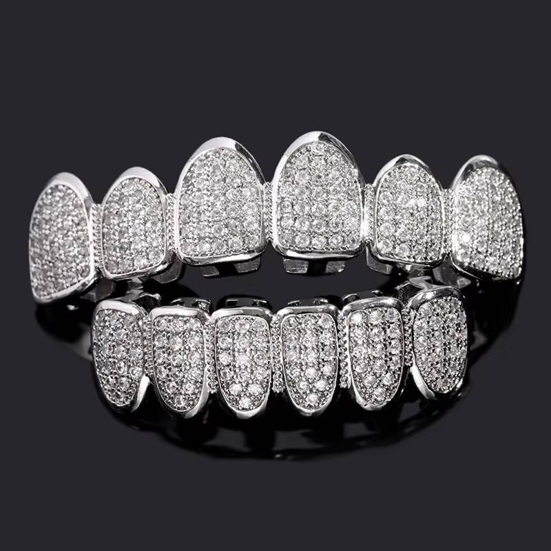Silver Bling Hip Hop Grillz Mold Kit De Dent VVS Moissanite ZIRCON Iced Out Gold Grills Teeth Grillz Custom Grillz for Teeth