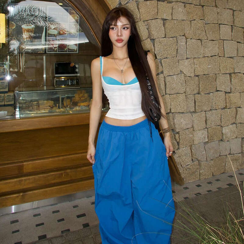 2024 Spring New Women's Solid Color Slim Fit Camisole Fashion High Waist Loose Straight Pants 83e