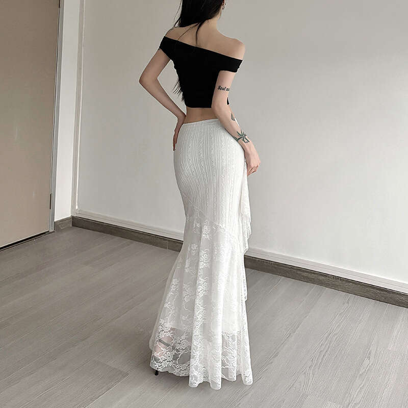 2025 Summer New Street Fashion Sexy High Waist Bodycon Lace Trim Skirt for Women e38