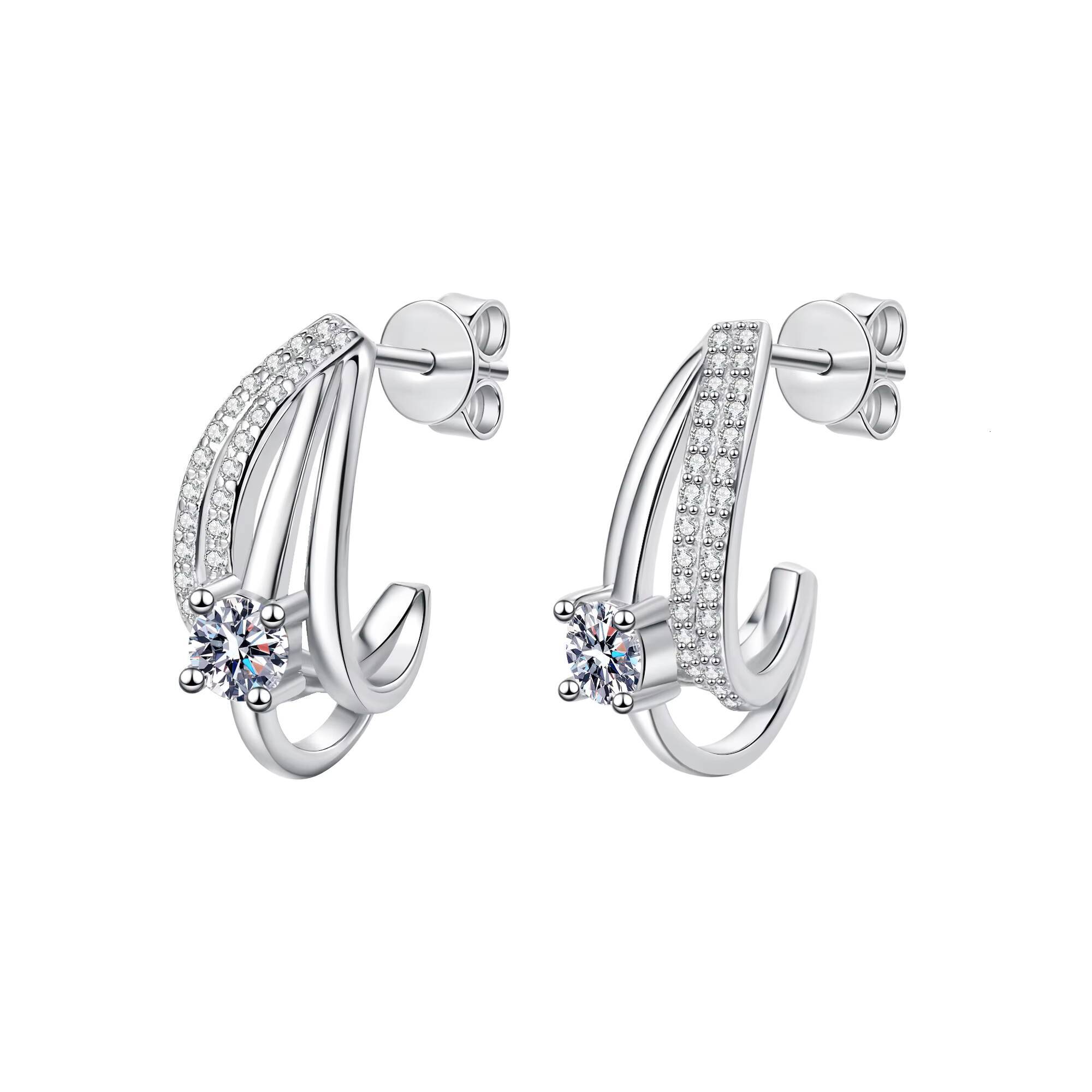Wholesale Double-layer Bending 0.6ct Moissanite Stud Earring for Women S925 Sterling Silver Moissanite Jewelry