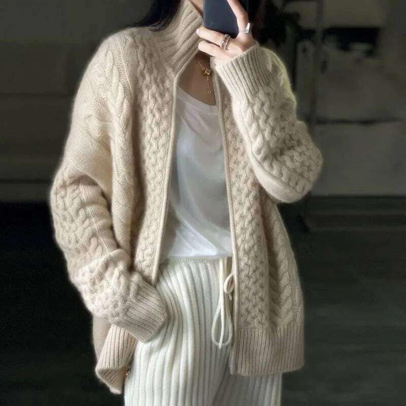 Autumn Winter New Thick Turtleneck Cashmere Knitted Cardigan Women Casual Knit Loose Wool Sweater Larg Size Female Jacket Tops MDNG