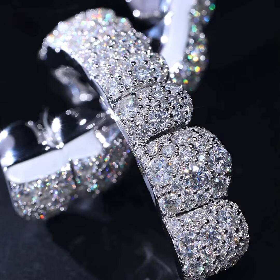 Custom VVS Moissanite 925 Sterling Silver Fine Jewelry Mosaic Set Diamond Grillz for Teeth 8 on 8