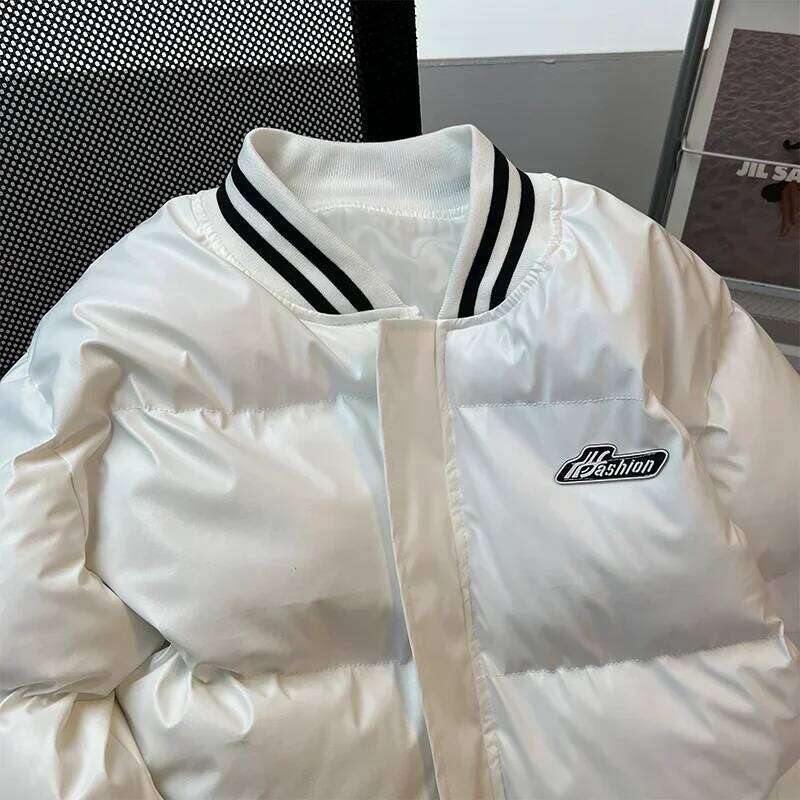 Gmiixder American Baseball Uniform PU Bomber Jacket Hip Hop Thickened Stand Collar Parkas Loose Versatile Couple Winter Coat