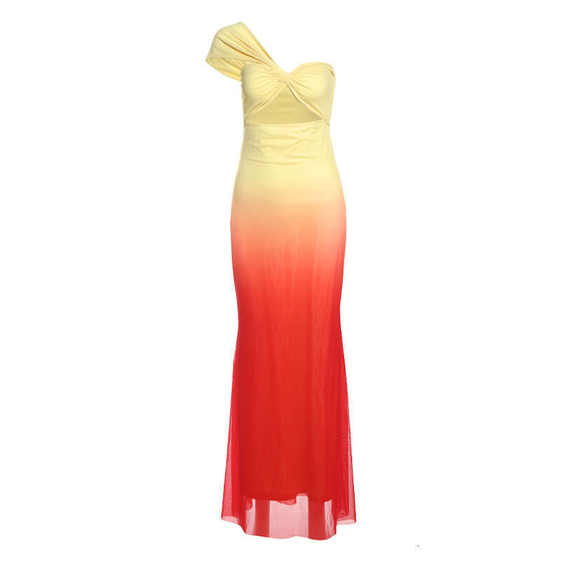 2025 Spring New Women's Solid Color Slim High Waist Fashion Single Shoulder Strap Sleeveless Dress 1fc