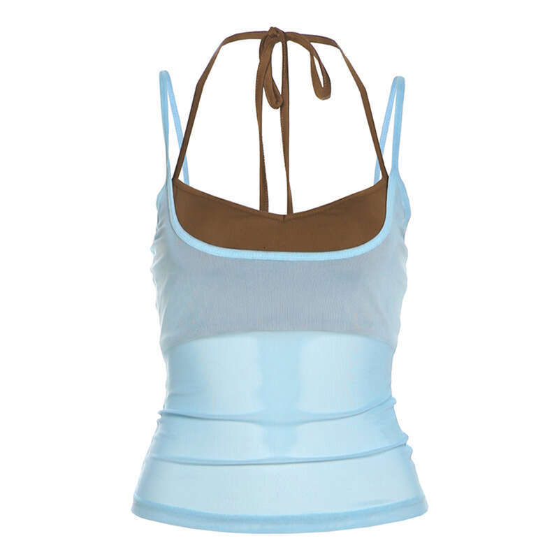 2025 Spring New Women's Fashion Solid Color Slim Street Style Halter Neck Backless Tank Top Two-Piece Set d45