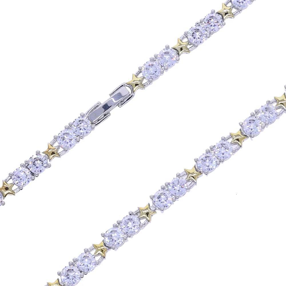 Bling Fashion Women Jewelry Set Full Paved 5A CZ High Polished Two Tone Plated Star Tennis Chain Necklace Bracelet