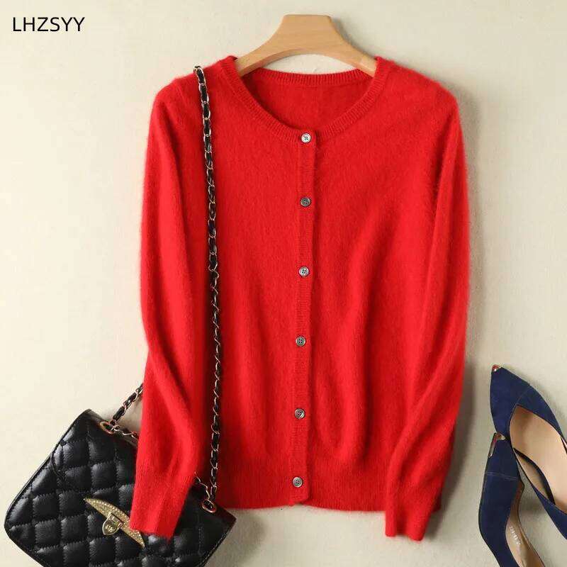 Women Cardigan Large Size Warm Pure Mink Cashmere Sweaters O-Neck Loose Coat Female Sweater Ladies' Jacket Solid Knit Cardigans MDNG