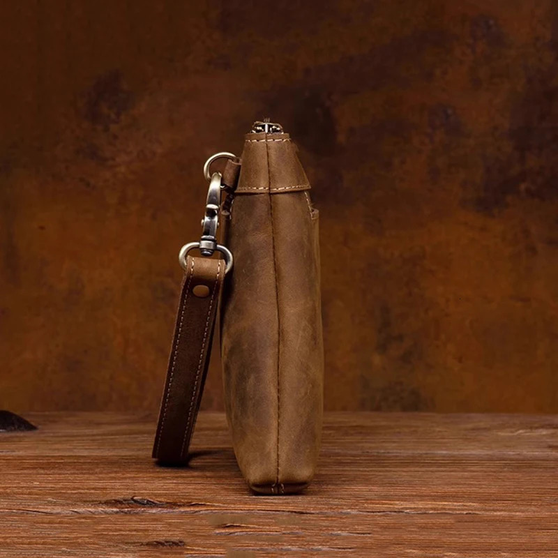 Crazy horse leather business clutch bag retro first layer cowhide mens casual handbag light coin purse. 250723