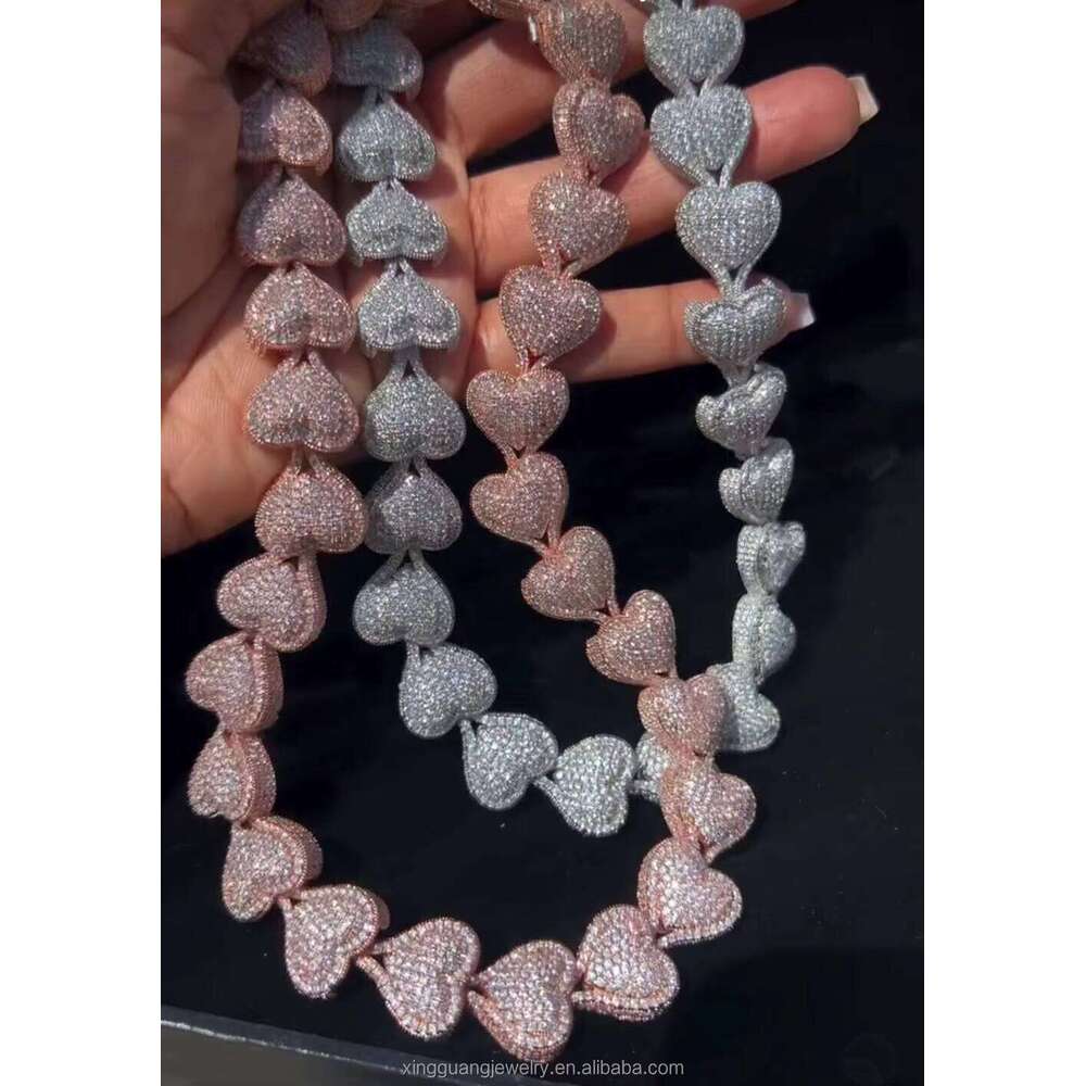 Customized Real Gold Plated Bubble Heart Cuban Link Sier Iced Out Moissanite Charms Fashion Chain Necklace