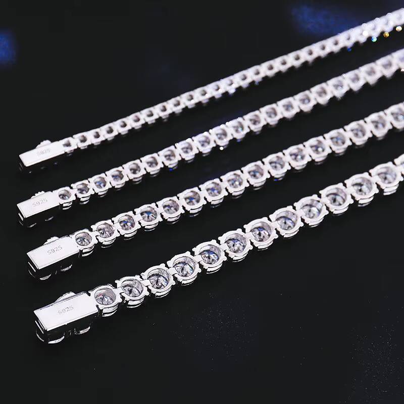 Custom High Quality 925 Sterling Silver Tennis Necklace with 2mm VVS Moissanite Premium Moissanite Necklaces