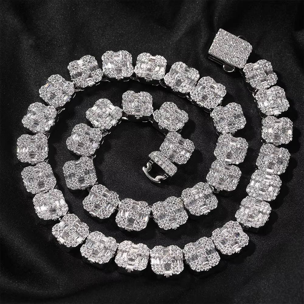 New 12mm Classic Square Design Tennis Chain Baguette Bling Ice Out Tennis Chain Micro Pave Cz Tennis Link Chain Necklace Jewelry