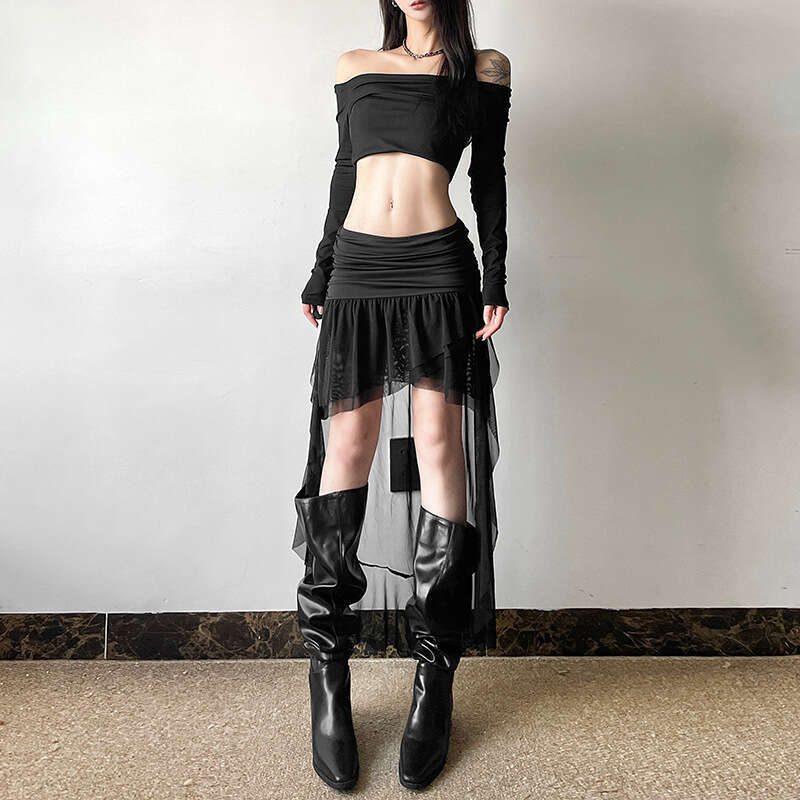 2024 Autumn New Solid Color High Waist Sexy Mesh Ribbon Short Skirt for Women 876