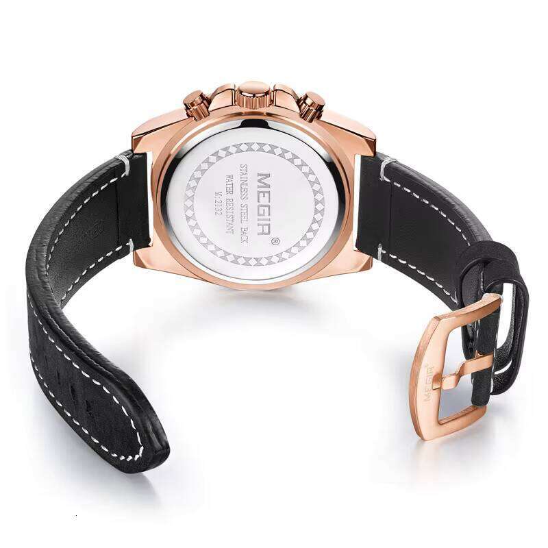 MEGIR Men's Chronograph Watch - Genuine Leather, Waterproof, Luminous, 47mm - Business Style