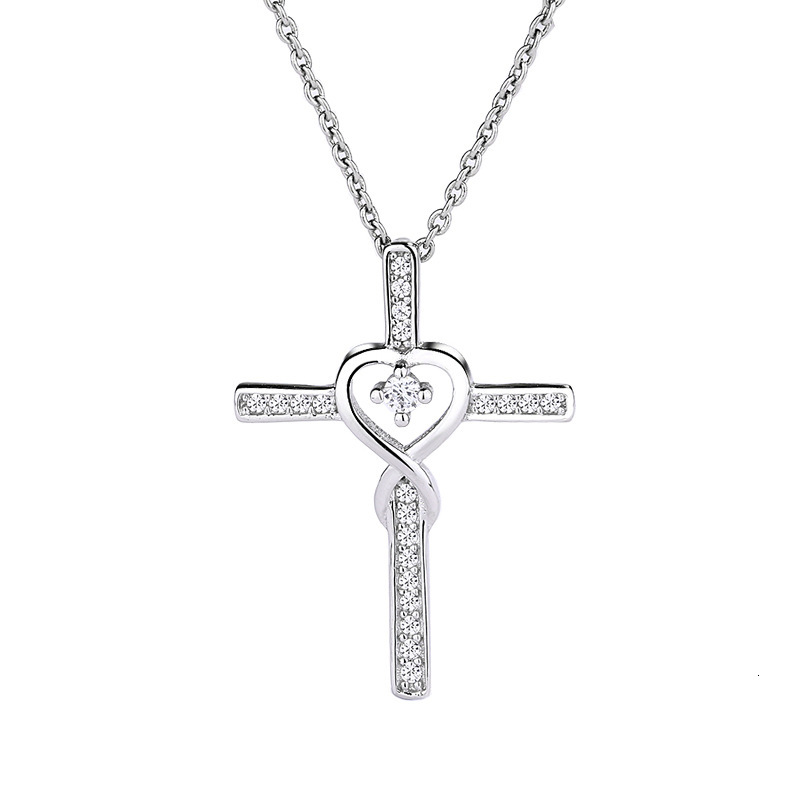 Sterling Sier Cross Necklace for Women Fashionable Versatile High-end Dia-studded Infinity Heart Clavicle Chain Jewelry for Women