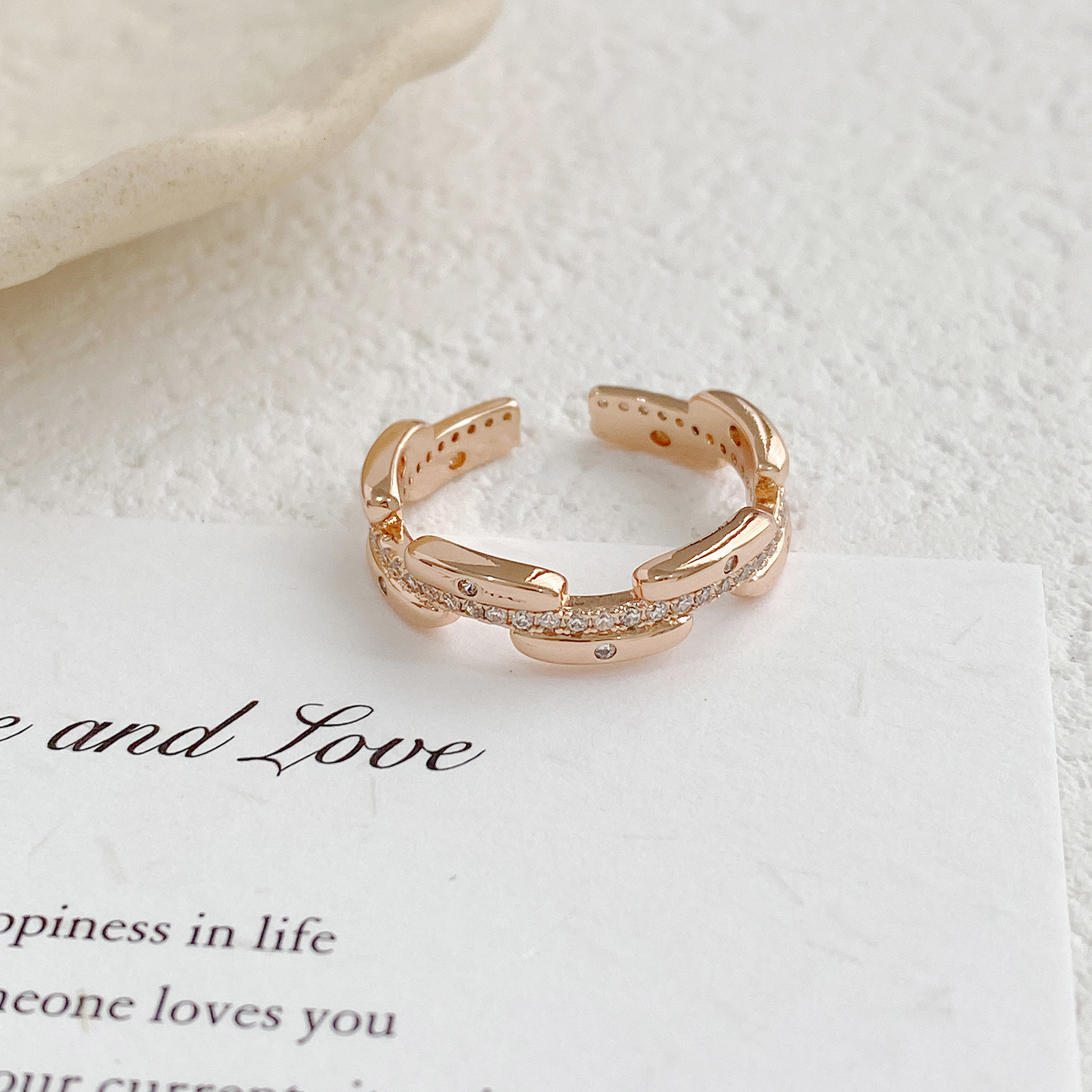 Luxury Jewelry Fashion Niche Irregular Rose Gold Zircon Ring Popular Hot Item Cuban Hip Hop Adjustable Open Designer Jewelry Ring For Women