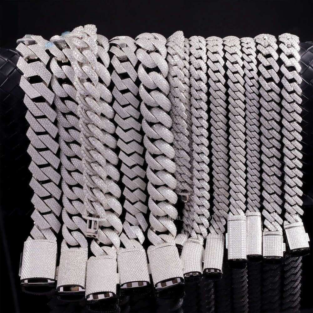 Full Ice Out Mossanite 6mm 9mm 13mm 2rows Sterling Sier Hip Hop Necklace VVS Moissanite Cuban Link Chain