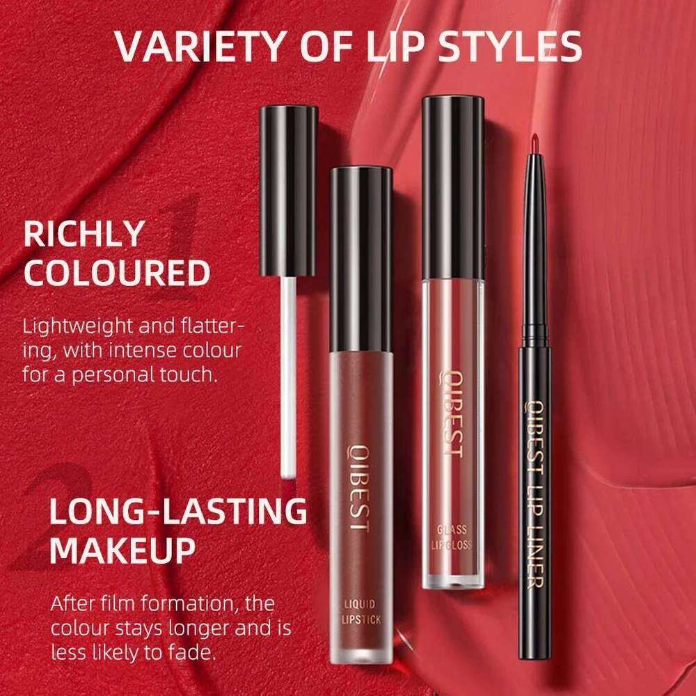 3pcs/set Liner Pencil Nude Gloss Combination Makeup Liquid Lipstick Waterproof Sexy Red Lip Contour Tint Kit