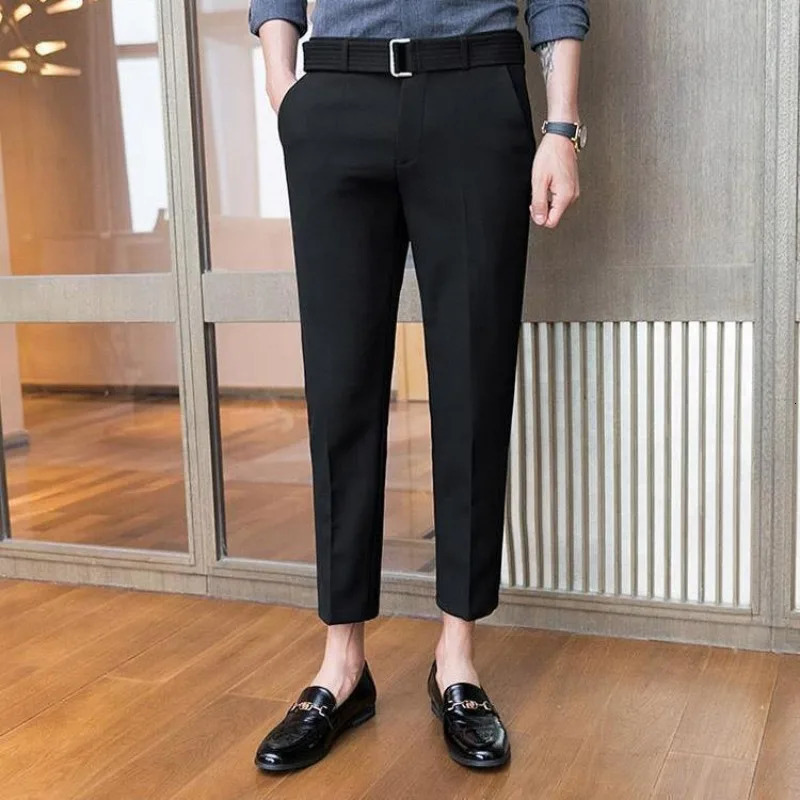 Korean Clothing Men Thin Straight Slim Suit Pants Summer Streetwear Fashion Business Casual Big Size Ice Silk Versatile Trousers 250725