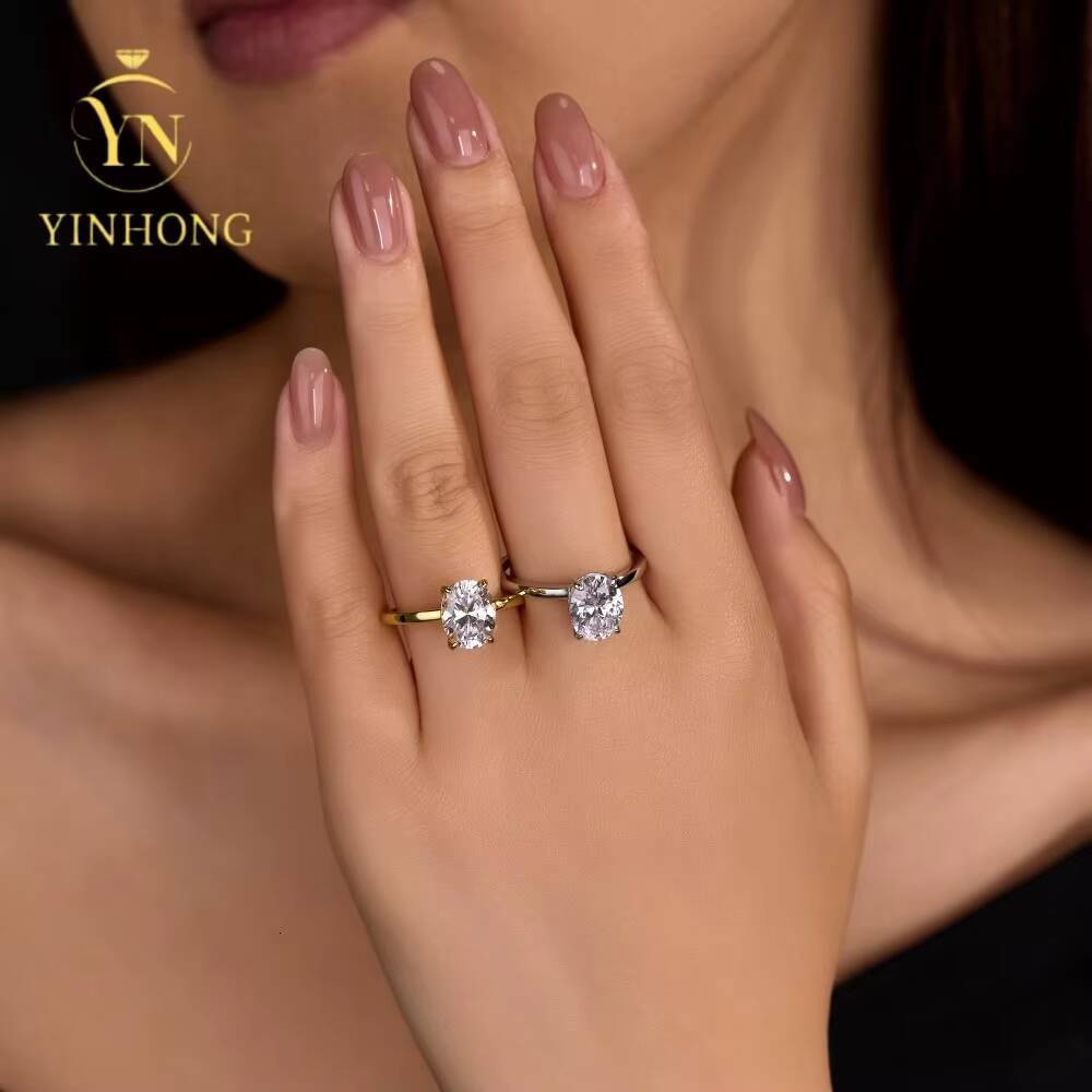 Factory wholesale 925 Sterling Silver Rings 3ct Oval Cut Moissanite Rings For Women Wedding Gifts
