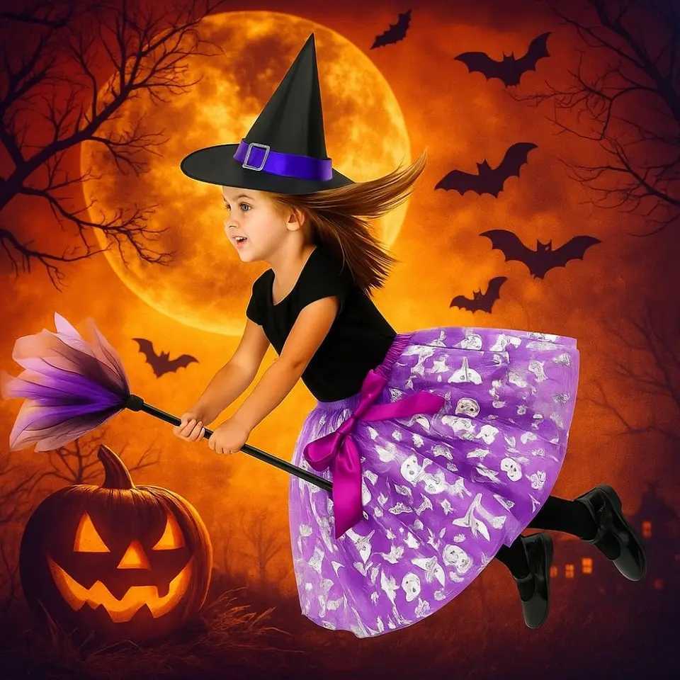 3Pcs/set Wizard Childern Halloween Costumes Poin Hat Bright Color Kids Witch Dress Set Short Skirt Costume Cosplay Props Z250725
